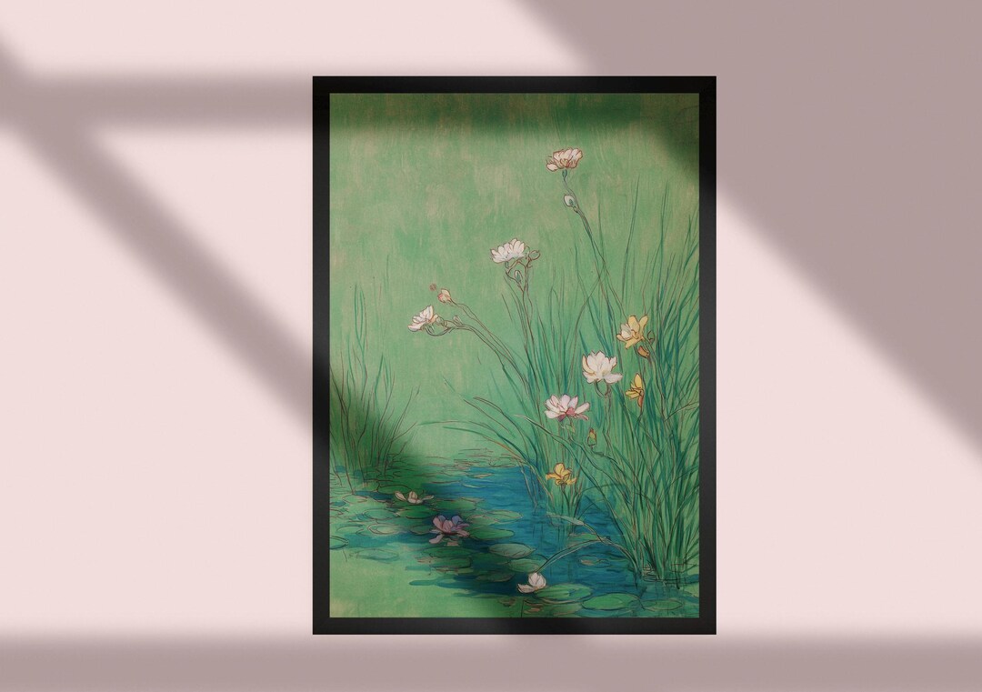 Water Lily Pond Print: Whimsical Botanical Wall Art (digital Download ...