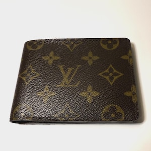 Cartera plegable Louis Vuitton de lona revestida con monograma y estuche vintage auténtico