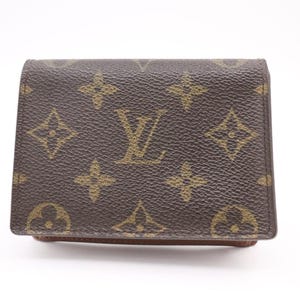 Cartera para tarjetas plegable con monograma auténtico de Louis Vuitton, de piel y lona, color marrón