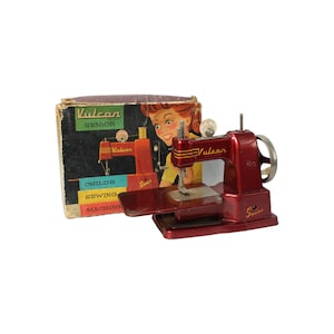 Vintage Vulcan Senior Child&#39;s Sewing Machine with Original Box - Collectible Miniature Metal Sewing Machine - 1950s Toy - Free Shipping