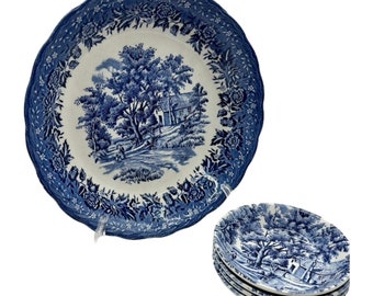 Beautiful Staffordshire Country Style Porcelain Set: 1 Plate, 4 Bowls