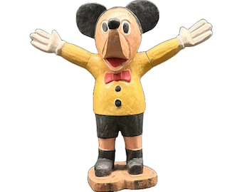 Mickey Mouse 40 cm - Houtsnijwerk - Jaren '60 - Handgeschilderd - Vintage - Gratis Verzending - Antiek - Homedecor - Cadeau - Gift