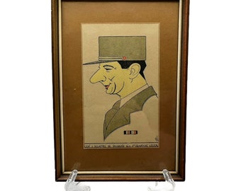 Souvenirs de la Seconde Guerre mondiale - Dessin animé néerlandais encadré du général de Gaulle Wall Art - WW2 - Seconde Guerre mondiale - Livraison gratuite - Dessin Peinture