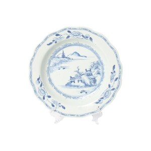 Beautiful Antique Chinese Porcelain Plate with Blue and White Landscape – Decorative and Historical Qing Dynasty Style - Free Shipping