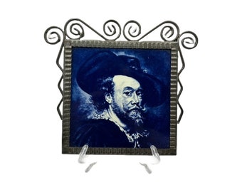 Hermoso azulejo azul de Delft con imagen de Peter Paul Rubens: ¡una pieza de la historia del arte holandés!