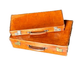 Stylish set of vintage brown leather English attaché cases from Chaney