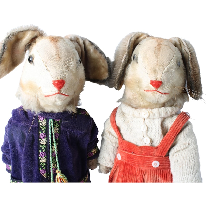 Antique Set of Two Rabbit Dolls – Handmade Fabric Outfits – Rare ...