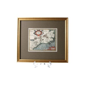 Carte originale du XVIIe siècle de la Virginie et de la Floride – Cartographie ancienne colorée à la main – Encadrée professionnellement avec verre de musée protecteur contre les UV