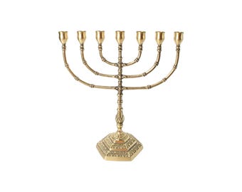 アンティーク真鍮メノーラー |ユダヤ教の七本腕の燭台 |ユダヤ教の宗教