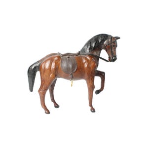 Rzadki skórzany koń w stylu vintage - ręcznie robiony przedmiot kolekcjonerski - bezpłatna wysyłka - 31 cm wysokości, 36 cm długości