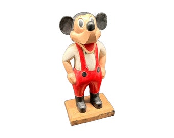 Mickey Mouse 40 cm - Houtsnijwerk - Jaren '60 - Handgeschilderd - Vintage - Antiek - Homedecor - Cadeau - Gift - Gratis Verzending