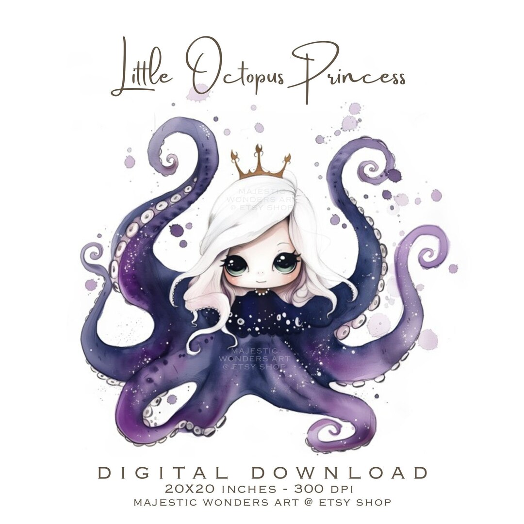 Princess Octopus Octopus Little Princess Halloween Villain Digital Art, Ursula the Sea ...