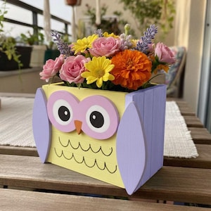Handmade Pink Owl Planter Box | Pine Wood Succulent Pot