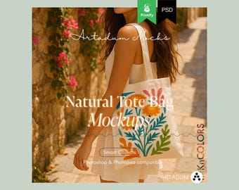 Natural Tote bag Mockup, Printify cotton tote bag Template for Photoshop,  Lifestyle Tote Bag Mock- True size, PSD files, Number 1