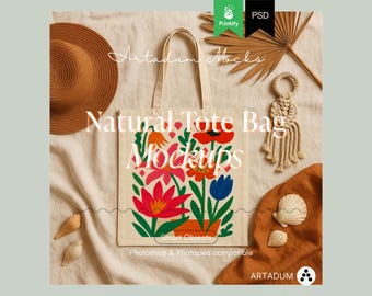 Natural Tote bag Mockup, Printify cotton tote bag Template for Photoshop,  Lifestyle Tote Bag Mock- True size, PSD files, Number 1