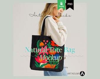 Natural Tote bag Mockup, Printify cotton tote bag Template for Photoshop,  Lifestyle Tote Bag Mock- True size, PSD files, Number 1
