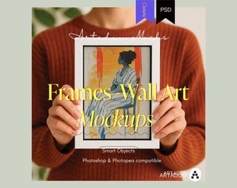 Small Vertical Frame Mockup, Two hands holding a Frame, Template for Photoshop, PSD for Prints and Artwork, Minimalist Mockup - Ratio 5:7