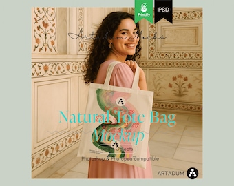 Natural Tote bag Mockup, Printify cotton tote bag Template for Photoshop,  Lifestyle Tote Bag Mock- True size, PSD files, Number 1