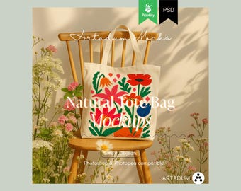 Natural Tote bag Mockup, Printify cotton tote bag Template for Photoshop,  Lifestyle Tote Bag Mock- True size, PSD files, Number 1