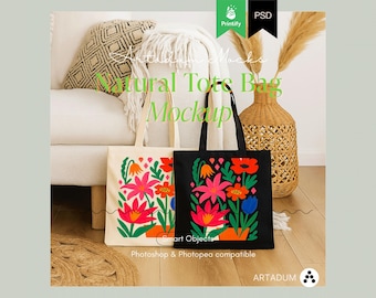 Natural Tote bag Mockup, Printify cotton tote bag Template for Photoshop,  Lifestyle Tote Bag Mock- True size, PSD files, Number 1