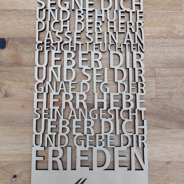 Holzschild "Der Herr segne dich" Deko Holz Tafel aus Buchstaben Lasercut Typografie Aaronitischer Segen Haussegen 4. Mose 6,24