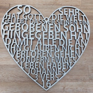 Wooden heart &quot;God so loved the world&quot; decorative heart wreath laser cut John 3:16