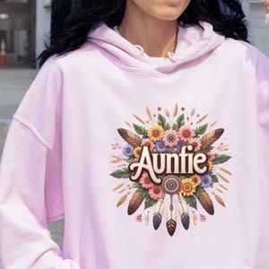 Auntie native designed Hooded Sweatshirt. Indigenous Designs Shirts. Indigenous Gift shop