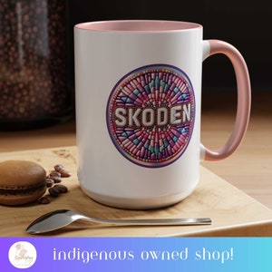 Pink Skoden Native Designed Coffee Mug. Indigenous Owned Gift Shop