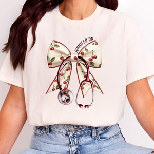 Personalized Stethoscope Cherry Bow Shirt, Custom Nurse, Doctor Shirt.
