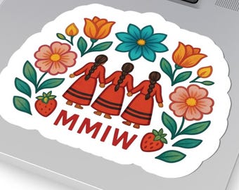 Native owned, Red Dress MMIW Floral Sticker. Indigenous owned sticker gift shop