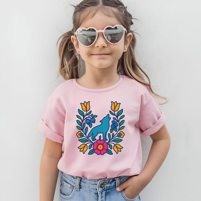 Native owned Wolf Native Floral Shirt. Indigenous Tees Gift Shop