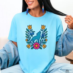 Native owned Wolf Native Floral Shirt. Indigenous Tees Gift Shop
