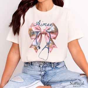 Personalized Stethoscope Coquette Bow Shirt, Custom Nurse, Doctor Shirt.