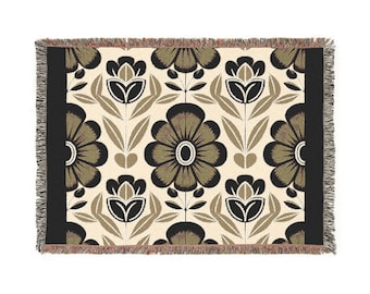 Native Floral Woven Blanket, Floral Throw Blanket, Indigenous owned native women gifts.