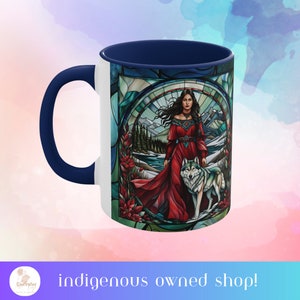Red Dress Indigenous Wolf Woman coffee mug Indigenous Owned Gifts
