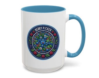 Native berry Picker entworfen Kaffeetasse. Geschenkeladen in einheimischem Besitz
