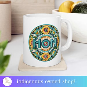 Moeder inheemse keramische koffiemok met kralenstijl, 11 oz cadeaus in inheemse handen voor inheemse moeders