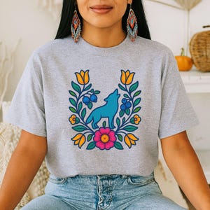 Native owned Wolf Native Floral Shirt. Indigenous Tees Gift Shop