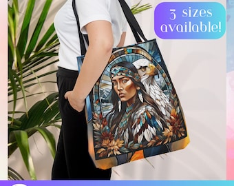 Indigenous Woman and Eagle Tote Bag. Indigenous Owned Gifts for Women.