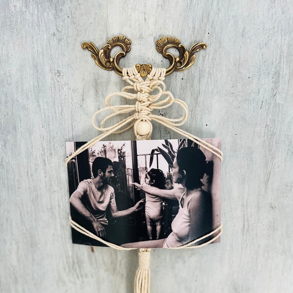 Cadre-photo "Souvenirs d'antan", fait main, tressé en macramé, décoration bohème & vintage