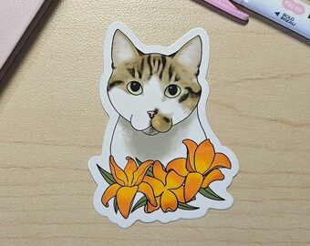 Tiger Lily die-cut vinyl sticker - waterproof - cat - floral - cute