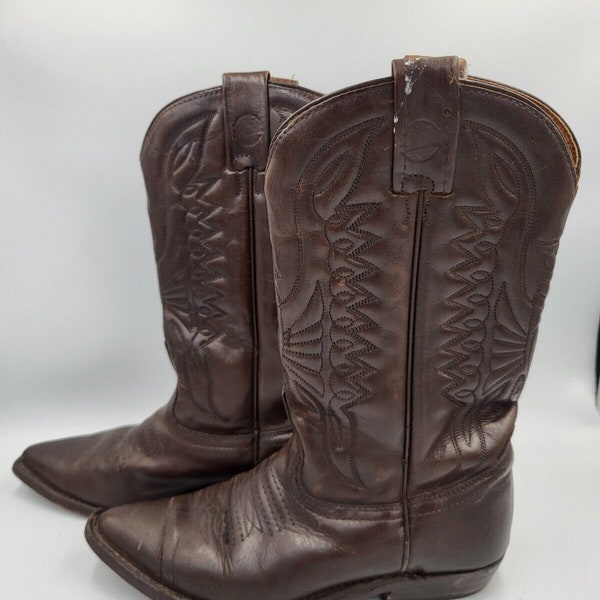 Vtg Cowgirl Boots Double H Size 6.5 C Dark Brown Leather Western Classic