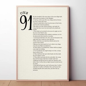 Psalm 91 bijbelvers digitale muurkunst, minimalistisch decor, christelijke moderne schriftposter, gewaagde typografie, doop, cadeau-idee babyshower