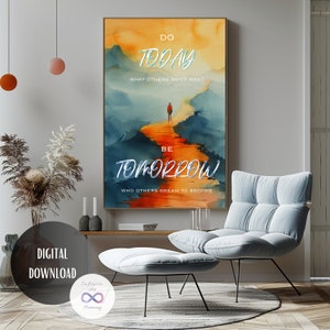 Motivational Wall Art Sunrise Sunset Wall Decor Self Motivation Poster Creative Wall Poster Orange Blue Wall Art Office Decor Inspirational zdjęcie 1