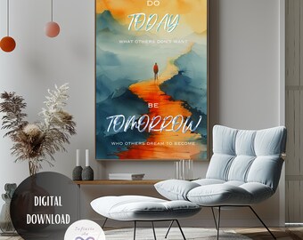 Motivational Wall Art Sunrise Sunset Wall Decor Self Motivation Poster Creative Wall Poster Orange Blue Wall Art Office Decor Inspirational