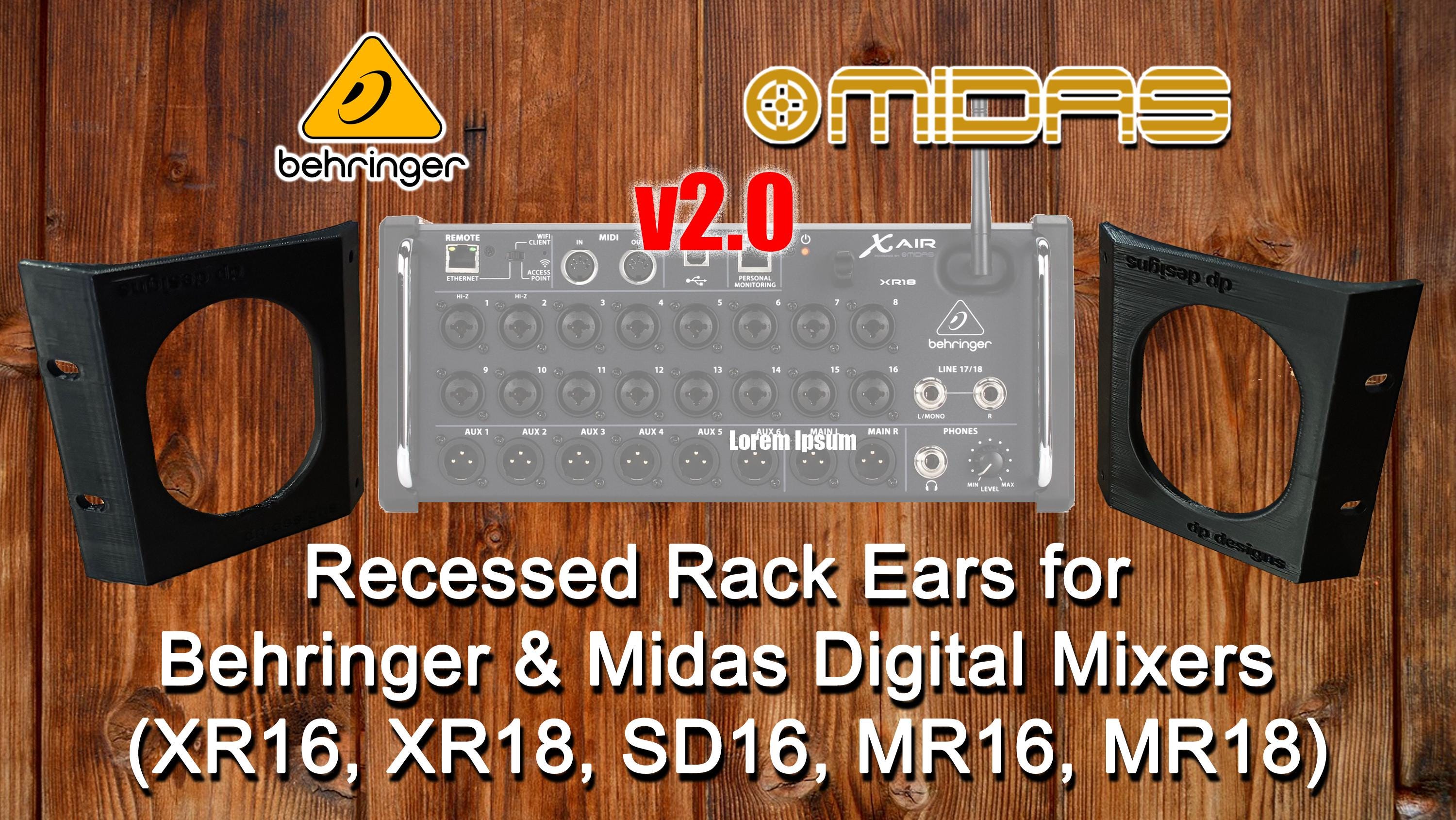 NEW V2.0 Recessed Rack Ears (pair) for Behringer & Midas Digital Mixers (XR16, XR18, SD16, MR16, MR18) ABS