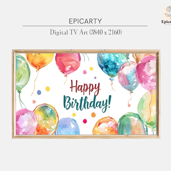Happy Birthday frame tv art | Watercolor Birthday Balloons Samsung frame tv art | Birthday party decor | Digital download