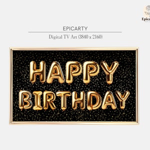 Alles Gute zum Geburtstag Bilderrahmen | Gold und Schwarz Geburtstag Luftballons Samsung Rahmen TV Kunst | Geburtstagsdeko | Digitaler Download