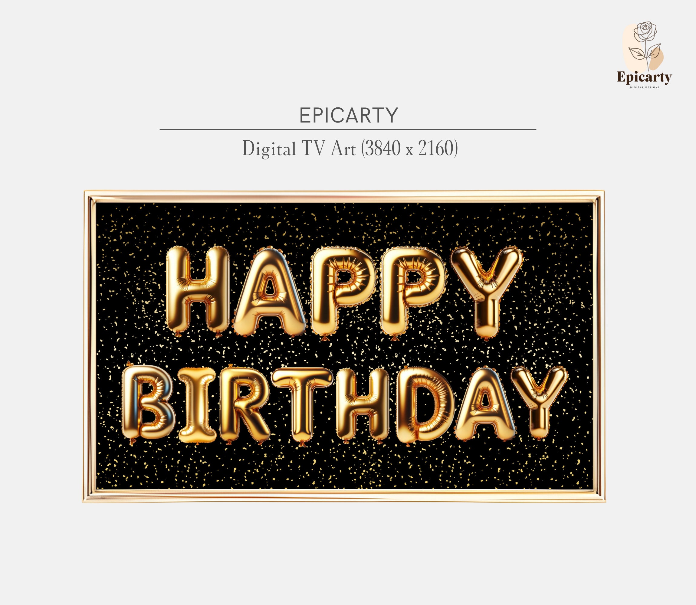 Happy Birthday Gold Balloons Frame TV Art: Party Decor (Digital Download)