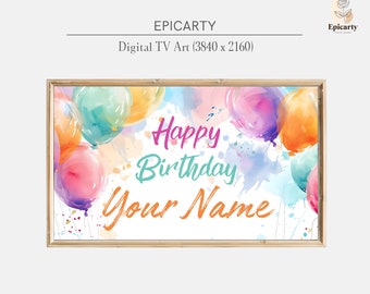 Personalized Birthday Watercolor Balloons Frame TV Art (Digital Download)